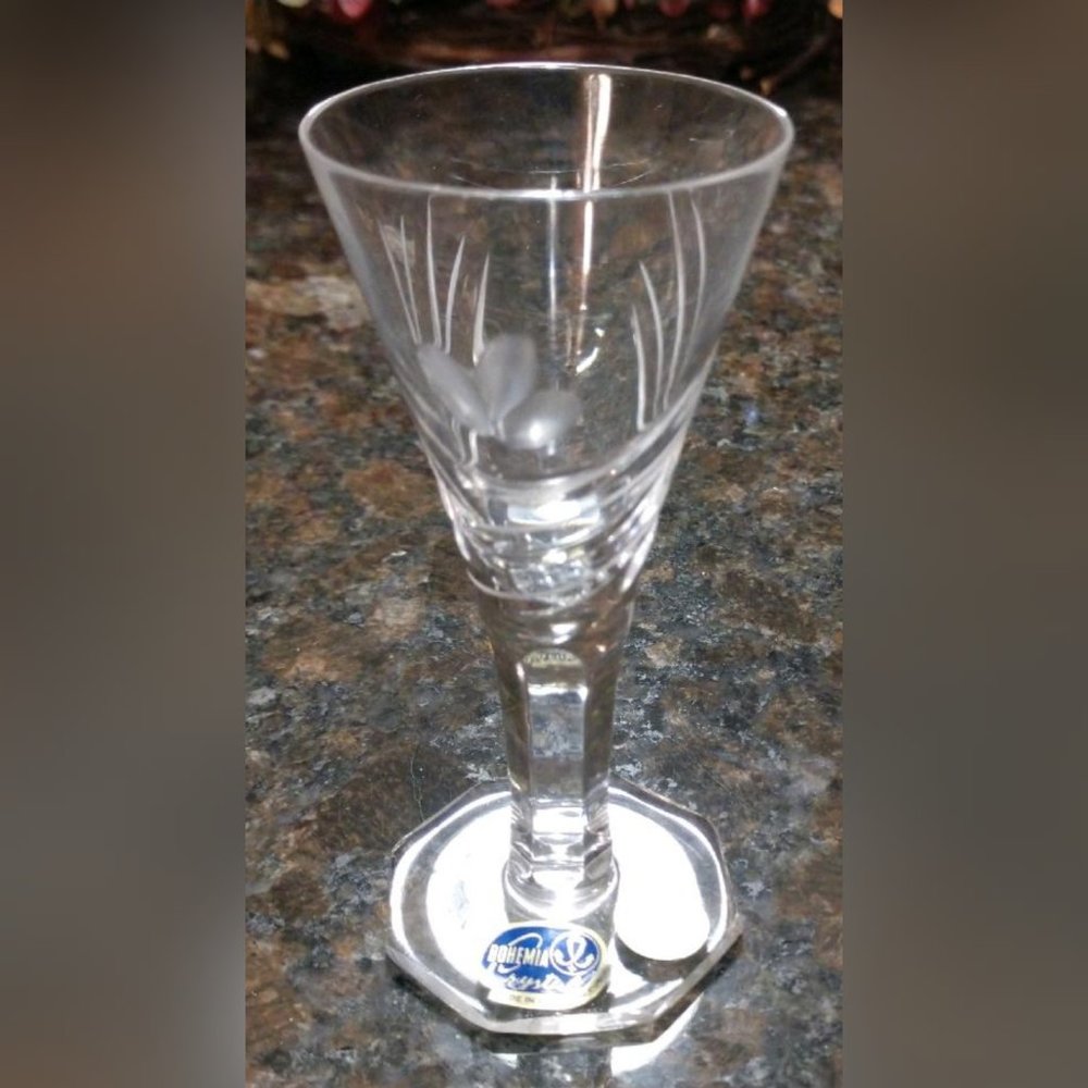 Bohemia Cut/Etched Crystal Cordial Glass From Czech Republic-5 - Picture 2 of 3